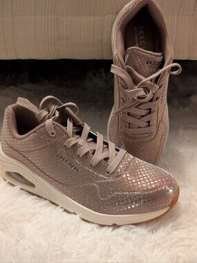 Skechers Women's Metallic Blush Pink Platform Sneakers 9